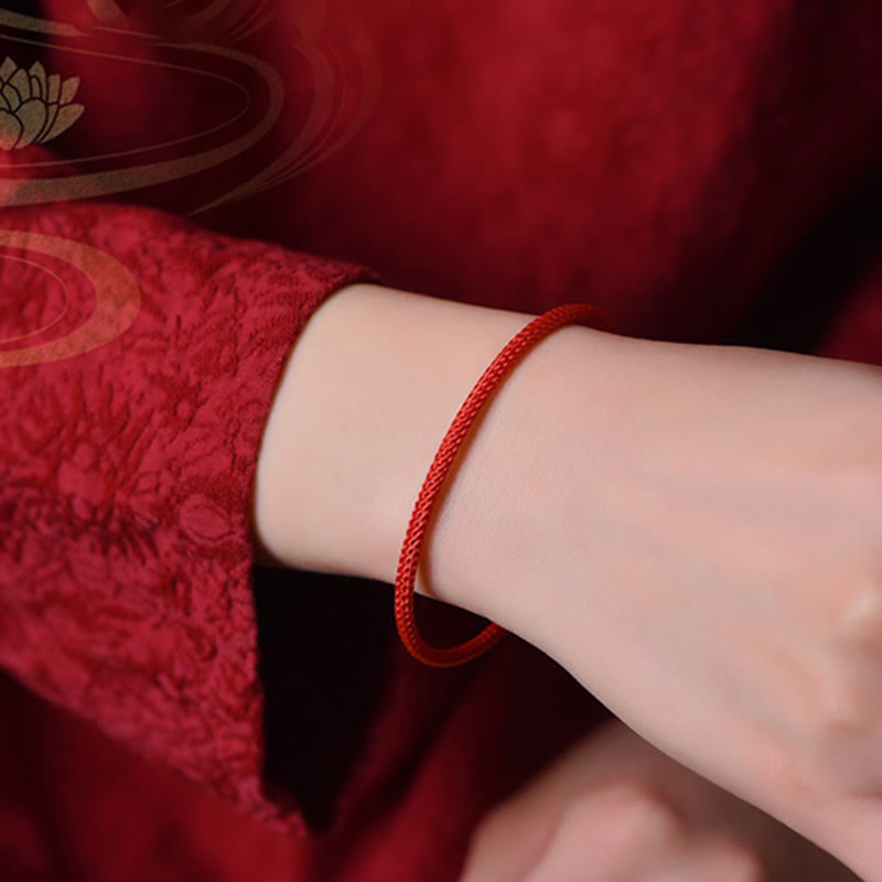 Handmade Minimalist Braided Red String Bracelet with Gold and Copper Accents