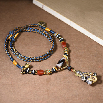Handmade Buddha Snake Skull Head Dzi Bead Serenity Rope Necklace Pendant (Extra 35% Off | USE CODE: FS35)