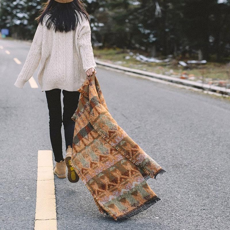 Tibetan Shawl Classic Geometry Pattern Winter Cozy Travel Scarf Wrap