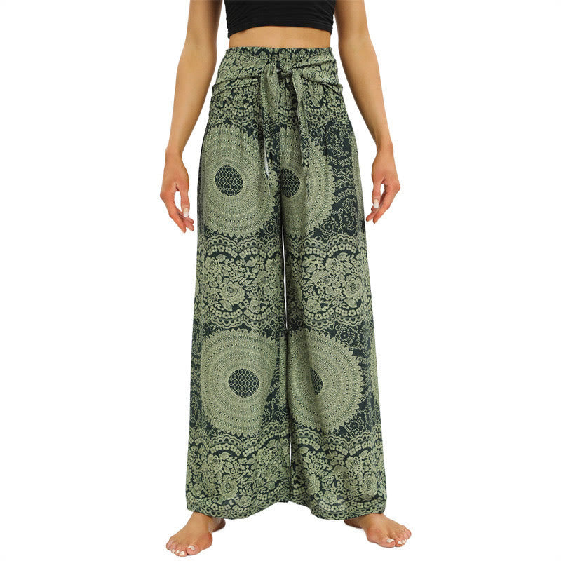 Boho Lace-up Wide Leg Pants Women's Yoga Pants