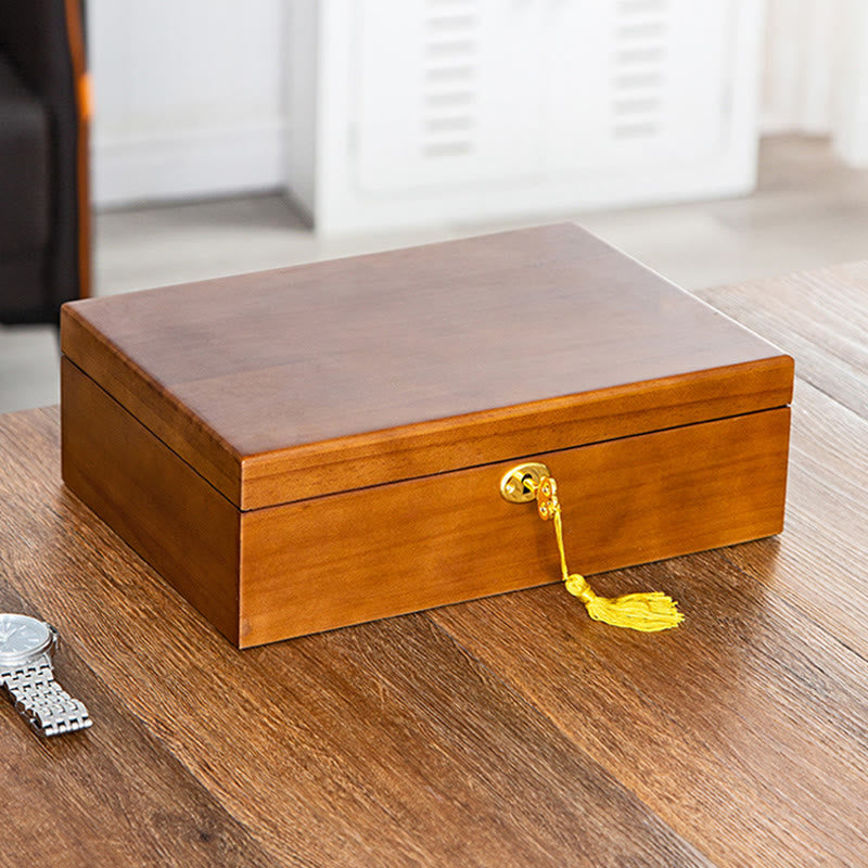 Vintage Wooden Jewelry Box Two-Layer Solid Wood Jewelry Storage Box