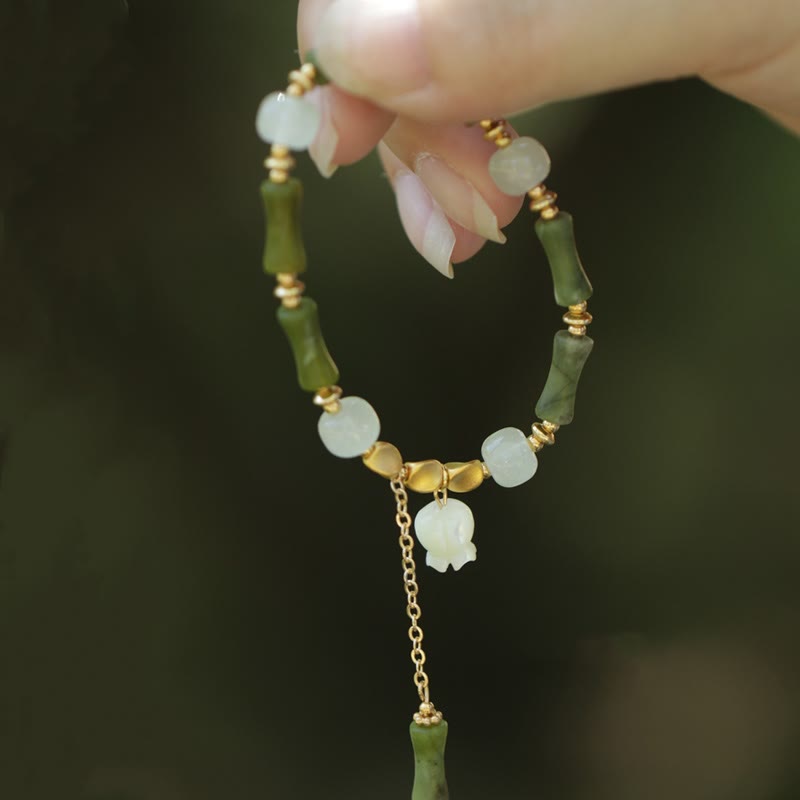 Green Bamboo Jade Lily of the Valley Wealth Bracelet