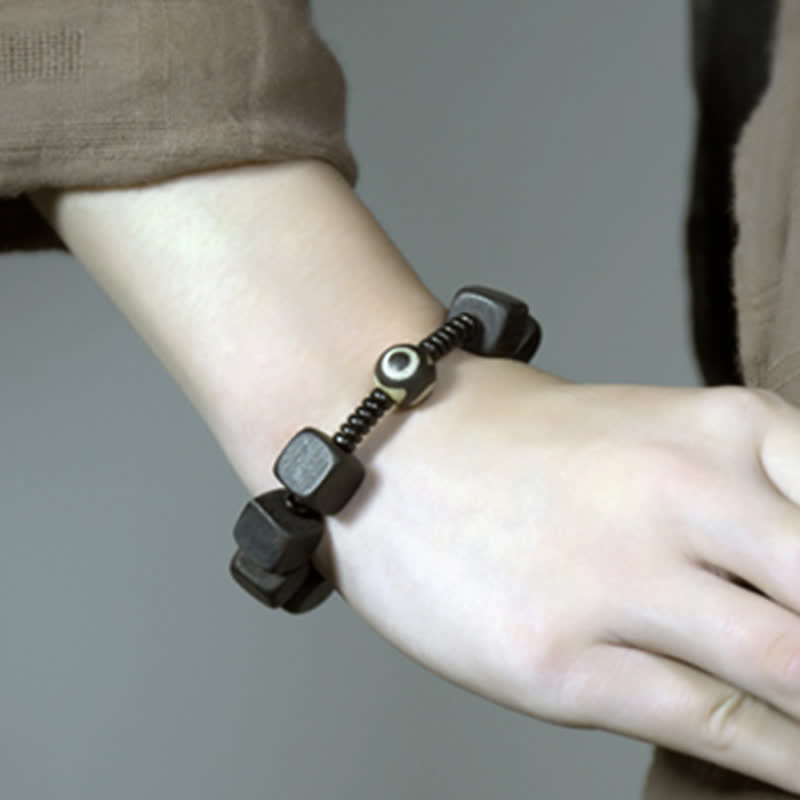 Handmade Tibetan Ebony Wood and Dzi Bead Strength Bracelet