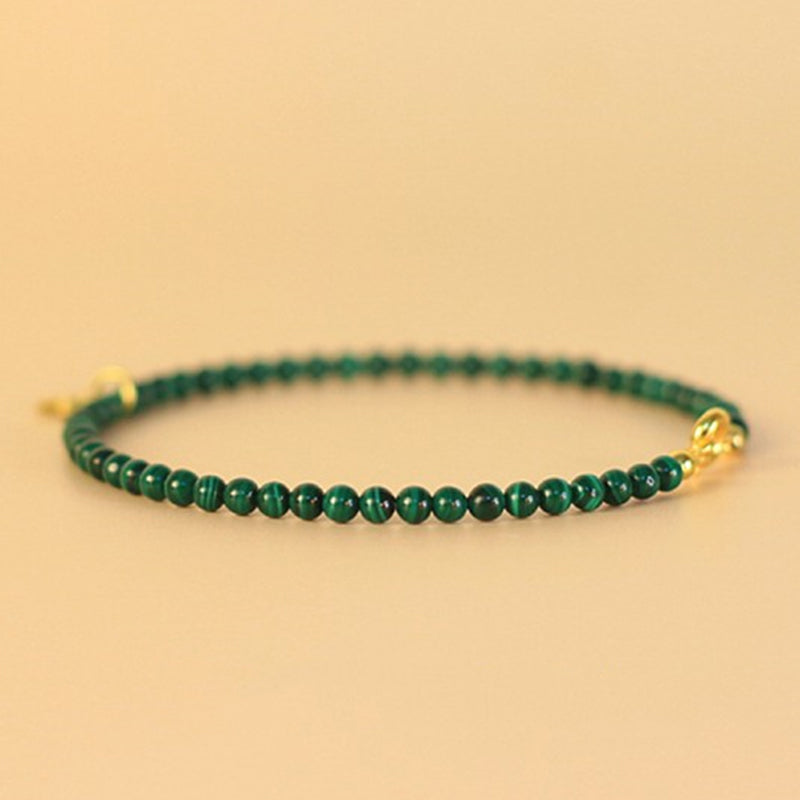 Natural Malachite Elephant Charm Bracelet with Adjustable Sizing
