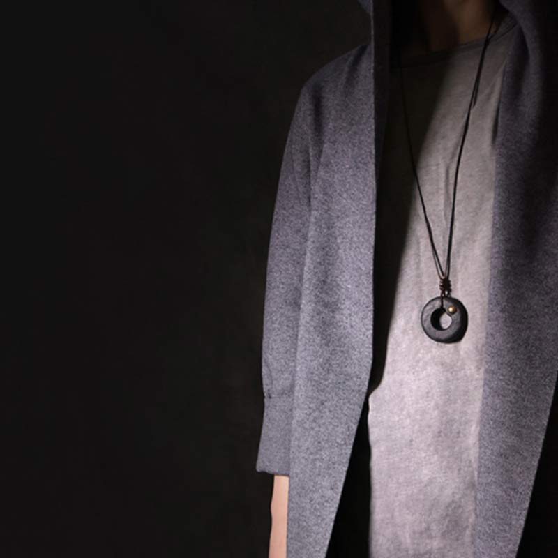 Zen Circle Ebony Wood Peace Calm Necklace Pendant