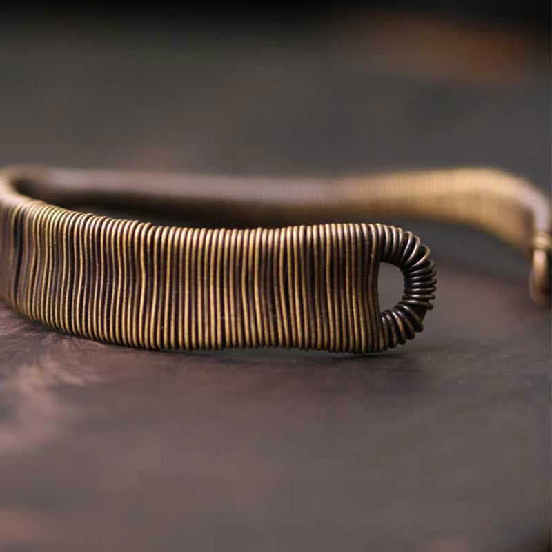 Simple Design Wrapped Brass Copper Luck Wealth Adjustable Cuff Bracelet
