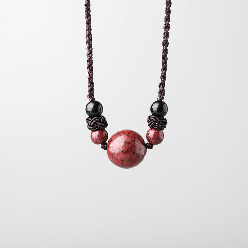 Natural Cinnabar Stones Bead Blessing Necklace Pendant