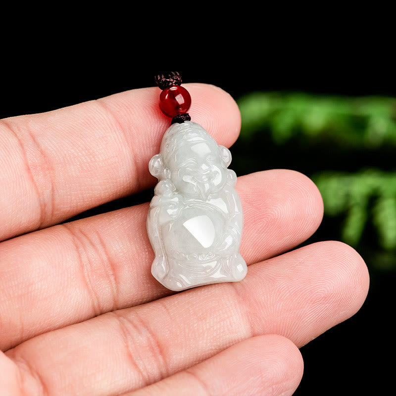 Natural Jade Chinese God of Wealth Caishen Ingot Luck Necklace Pendant