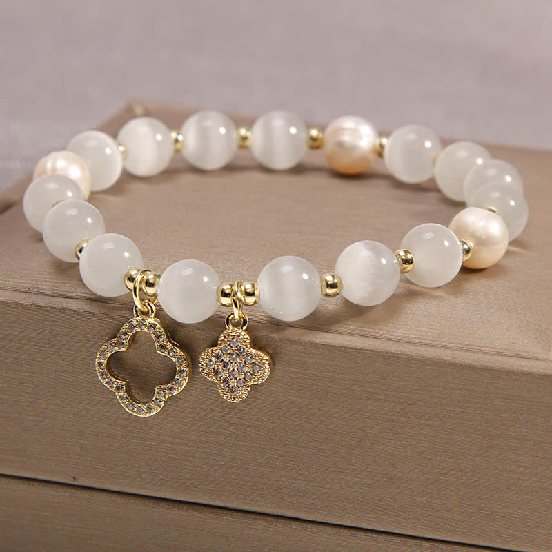 Cat's Eye Lovely Cat Pattern Pearl Love Charm Bracelet