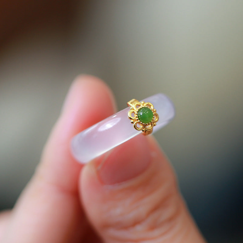 White Agate Cyan Jade Turquoise Red Agate Luck Protection Ring