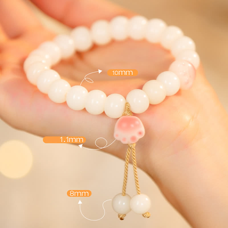 Natural Bodhi Seed Lovely Paw Lucky Cat Paw Peace Bracelet