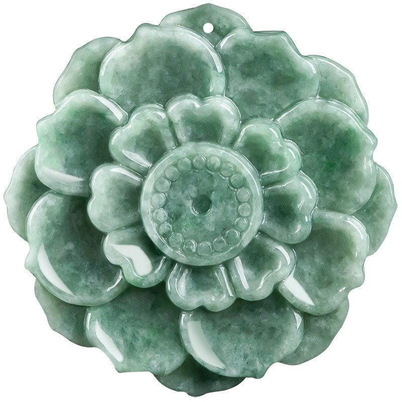 Lotus Pattern Jade Luck Prosperity Necklace Pendant