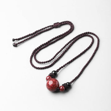 Natural Cinnabar Stones Bead Blessing Necklace Pendant