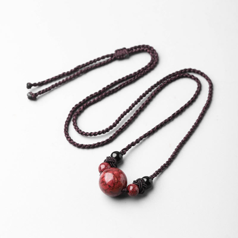 Natural Cinnabar Stones Bead Blessing Necklace Pendant