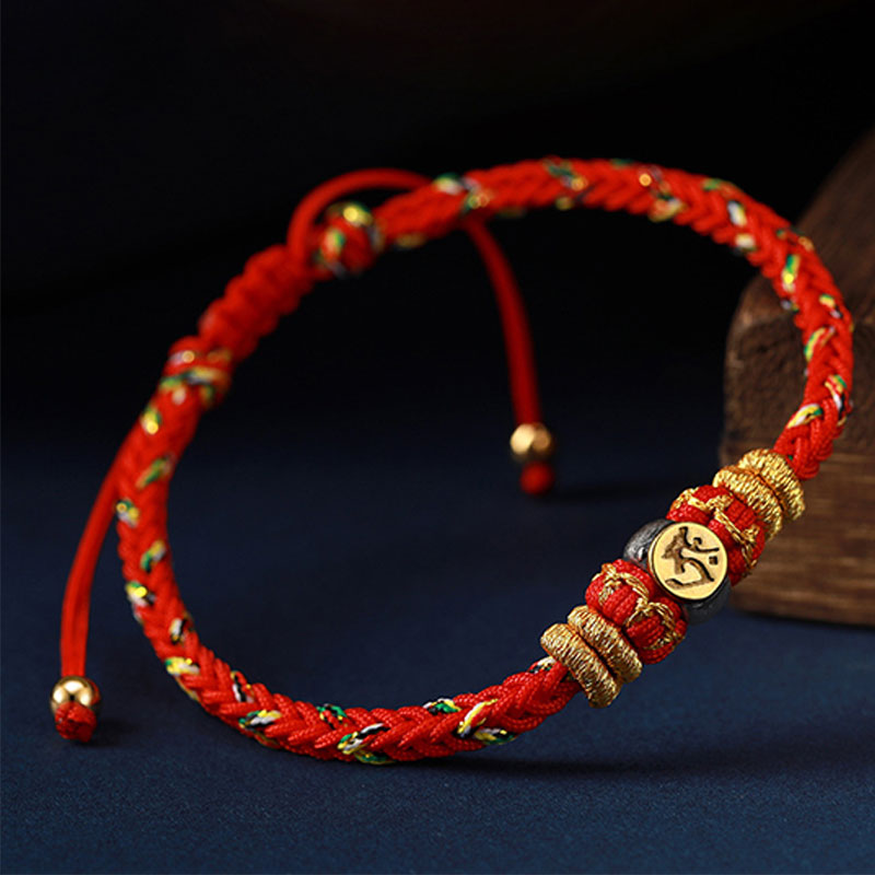 Hand-Braided Red String Sterling Silver Zodiac Guardian Buddha Bracelet