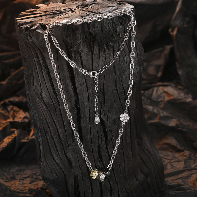 925 Sterling Silver Retro Tang Dynasty Flower Design Luck Energy Chain Necklace Pendant (Extra 35% Off | USE CODE: FS35)