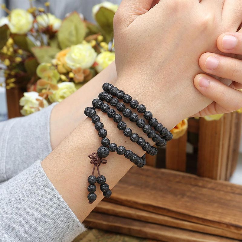 Natural Lava Rock 108 Beads Protection Bracelet