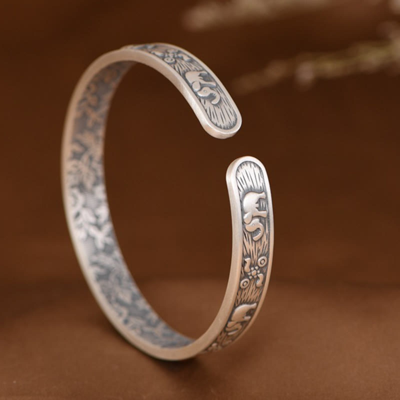 999 Fine Sterling Silver Elephant Strength & Wisdom Adjustable Cuff Bangle