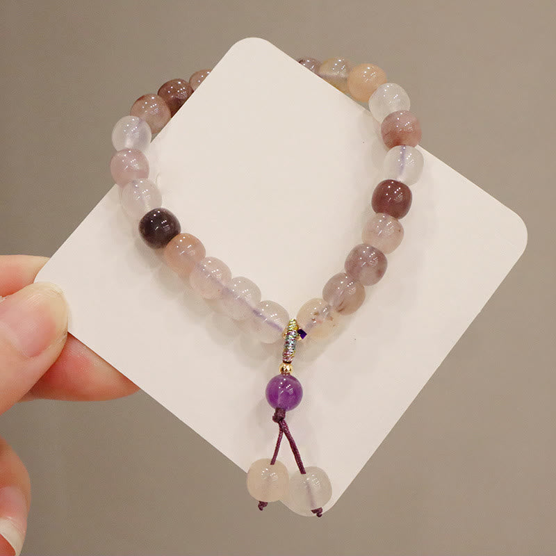 Natural Golden Silk Jade Violet Flower Bead Charm Adjustable Bracelet