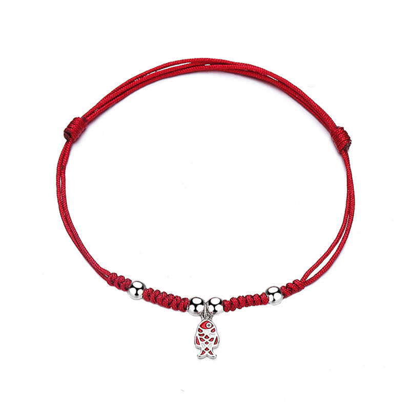 925 Sterling Silver Luck Koi Fish Wealth Handcrafted Braided Red Bracelet