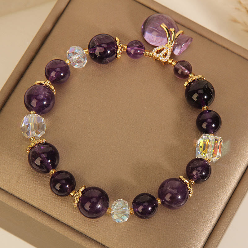 Natural Amethyst Crystal Money Bag Charm Positive Bracelet
