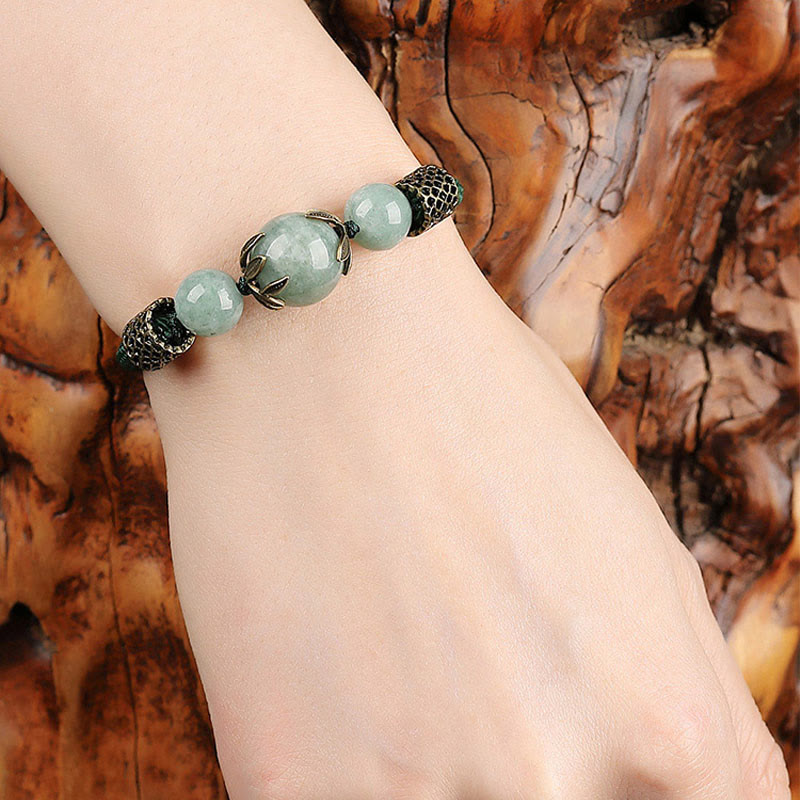 Handmade Green Rope Adjustable Jade Bead Minimalist Bracelet