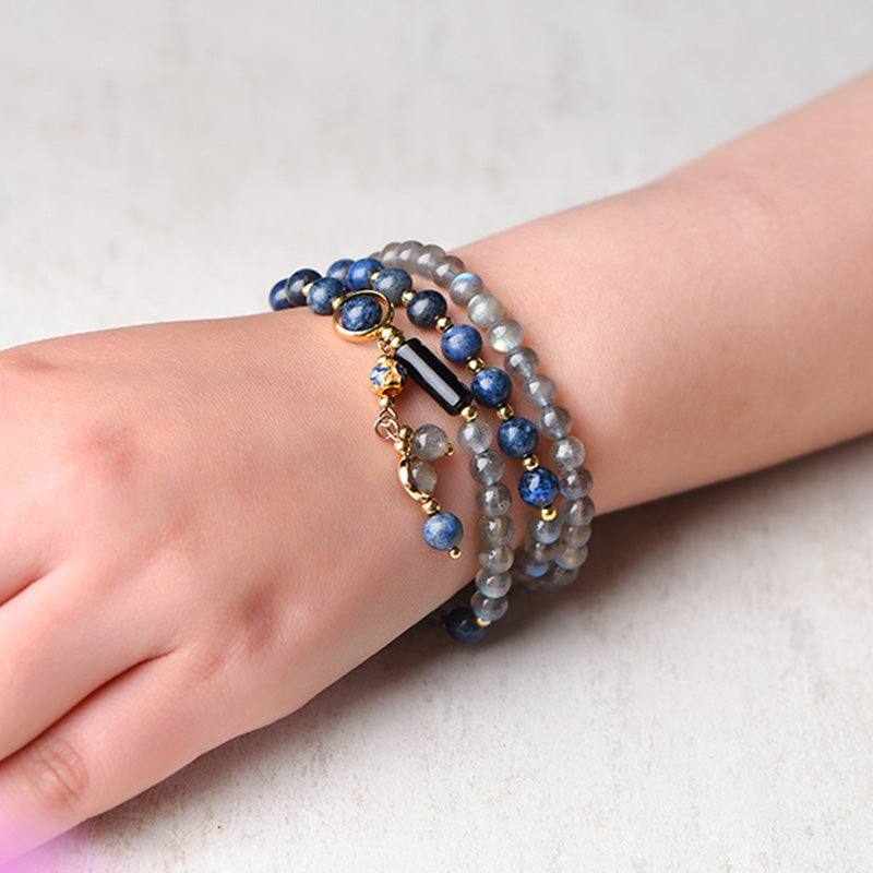 Serenity Beaded Moonstone and Lazurite Multi-Wrap Energy Bracelet