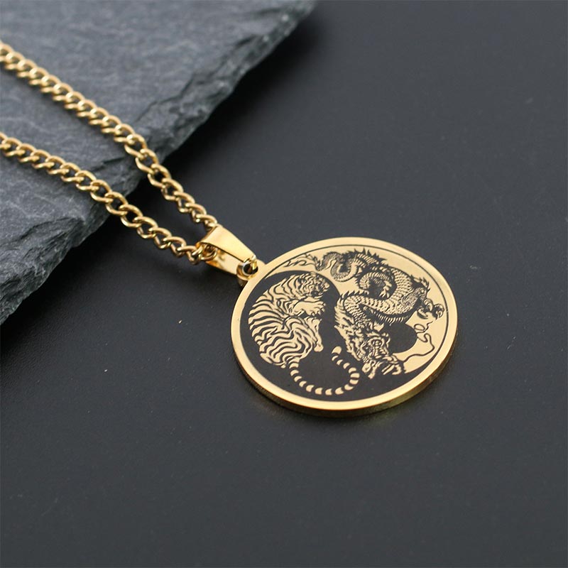 Tiger Dragon Titanium Steel Chain Necklace Harmony Pendant