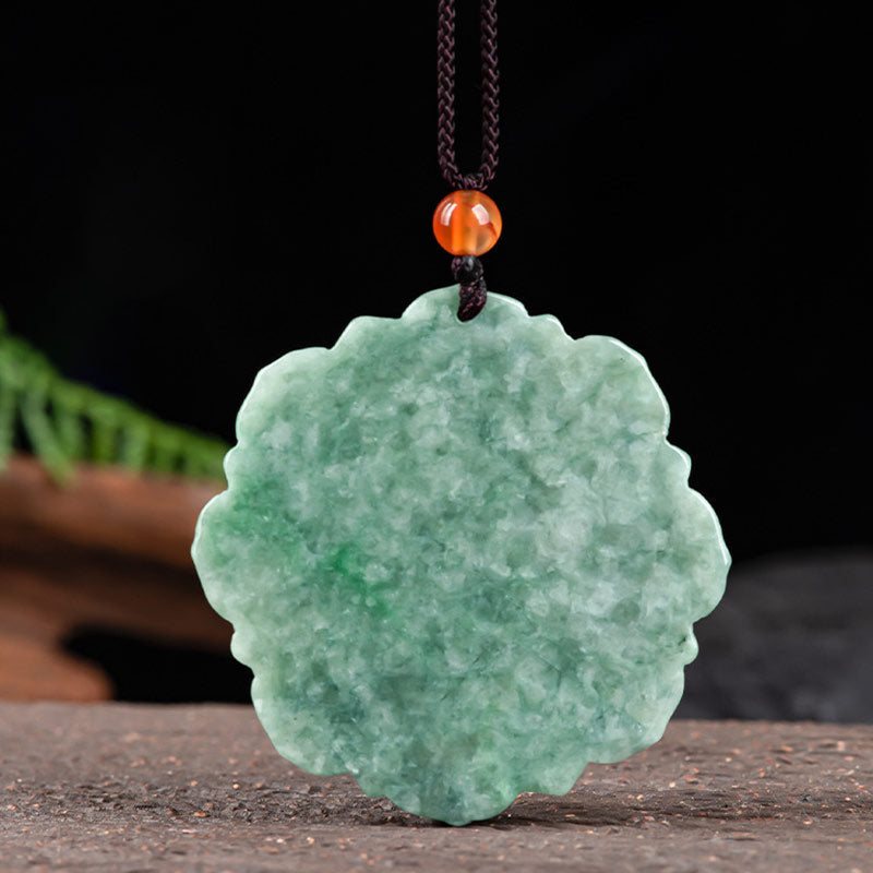 Lotus Pattern Jade Luck Prosperity Necklace Pendant
