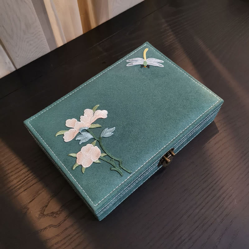 Floral & Dragonfly Flannel Single Layer Jewelry Organizer Box