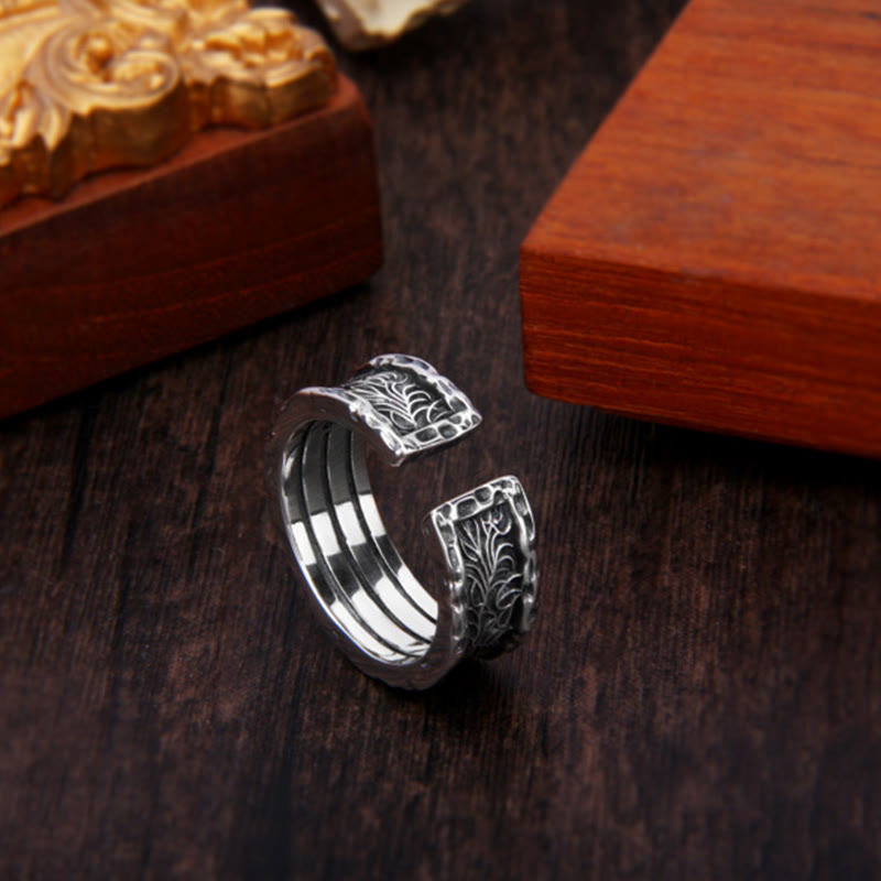 Retro 925 Sterling Silver Tang Dynasty Flower Adjustable Ring