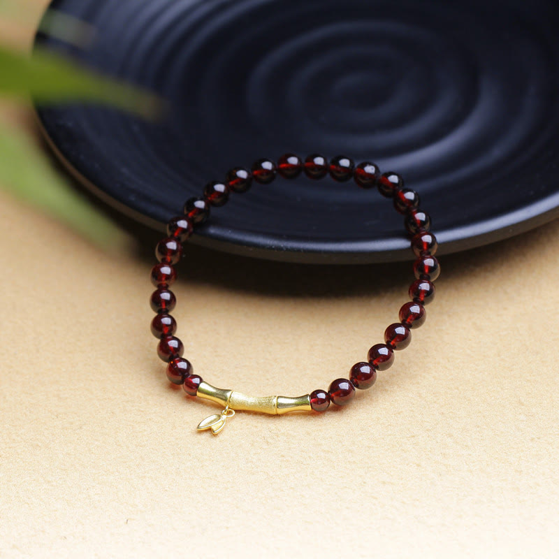 14K Copper Plated Gold 925 Sterling Silver Plated Gold Natural Garnet Bamboo Protection Bracelet