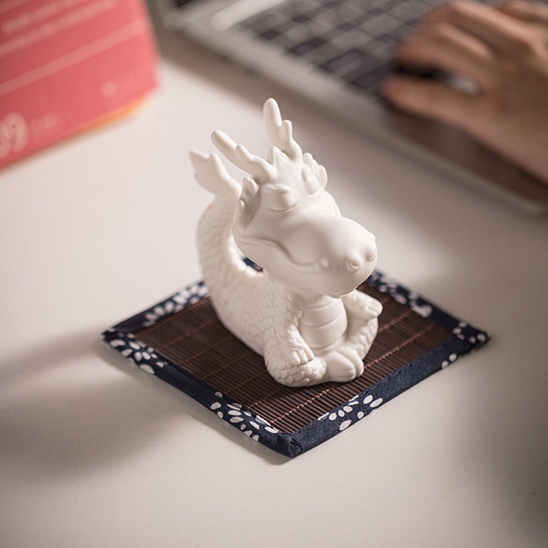 Year Of The Dragon Luck White Porcelain Ceramic Tea Pet Home Figurine Decoration