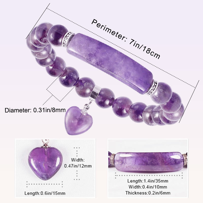 Natural Gemstone Heart Focal Beaded Bracelet for Emotional Balance