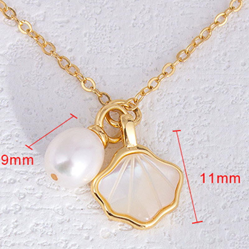 Ginkgo Tridacna Stone Pearl Bead Copper Blessing Necklace Pendant Ring Earrings Set