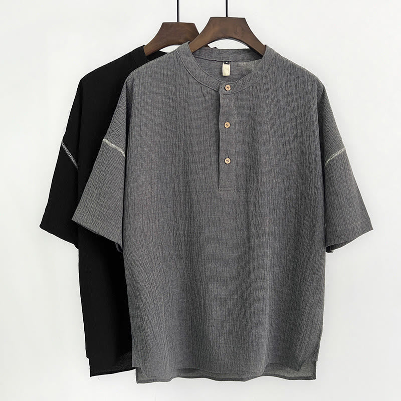 Summer Solid Color Men Short Sleeve Button Shirt
