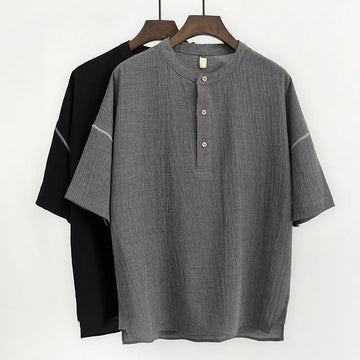 Summer Solid Color Men Short Sleeve Button Shirt