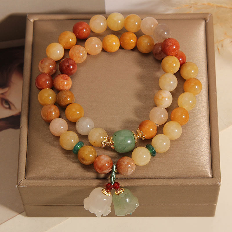 Tibet Natural Golden Silk Jade Double Layer Bell Orchid Luck Bracelet