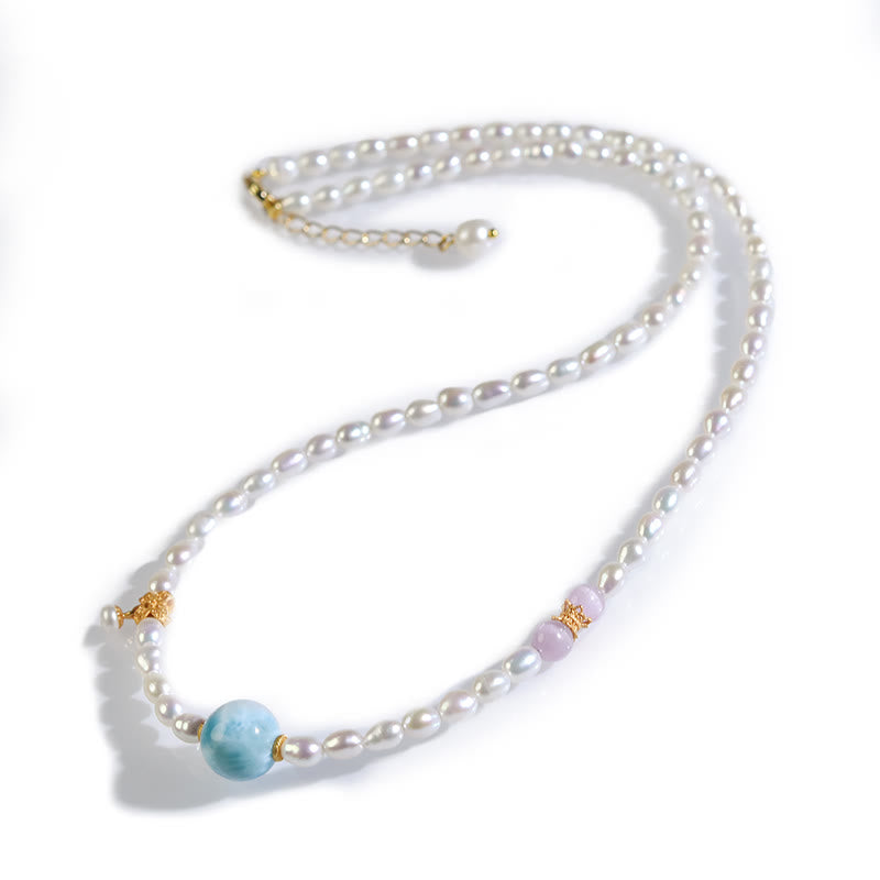 925 Sterling Silver Natural Pearl Larimar Sincerity Necklace Pendant