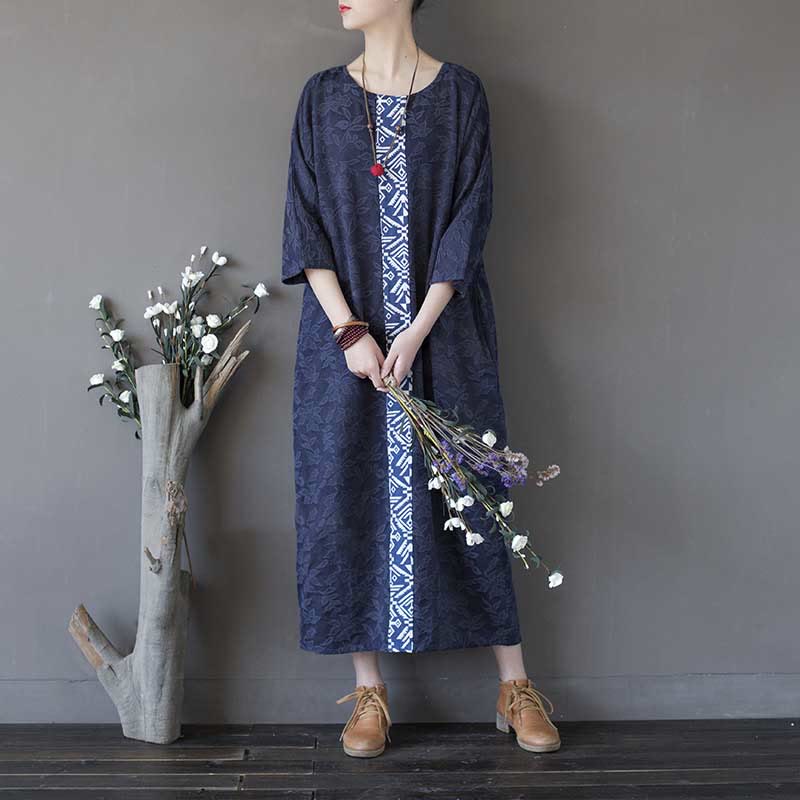 Cotton Floral Embroidered Jacquard Relaxed Midi Dress