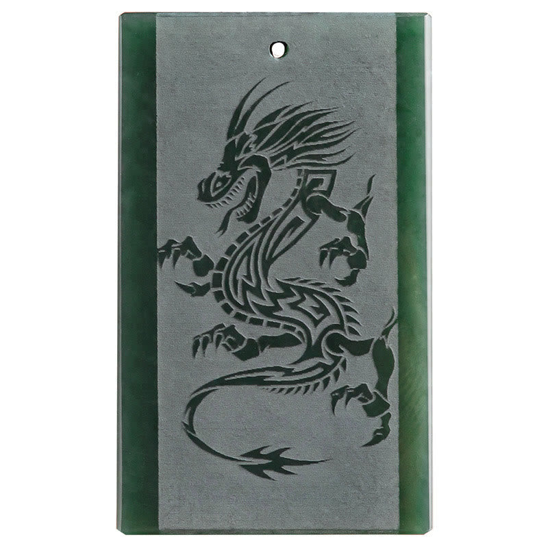 Hetian Cyan Jade Dragon Engraved Success Necklace Pendant