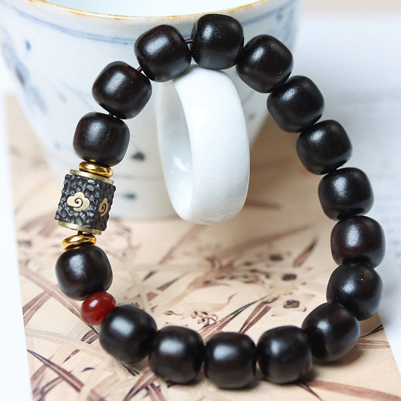 Ebony Wood Auspicious Clouds Engraved Calm Bracelet