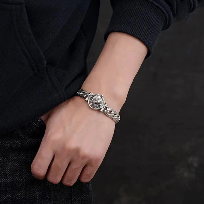 Tiger Tang Dynasty Flower Design Engraved Luck Energy Bracelet