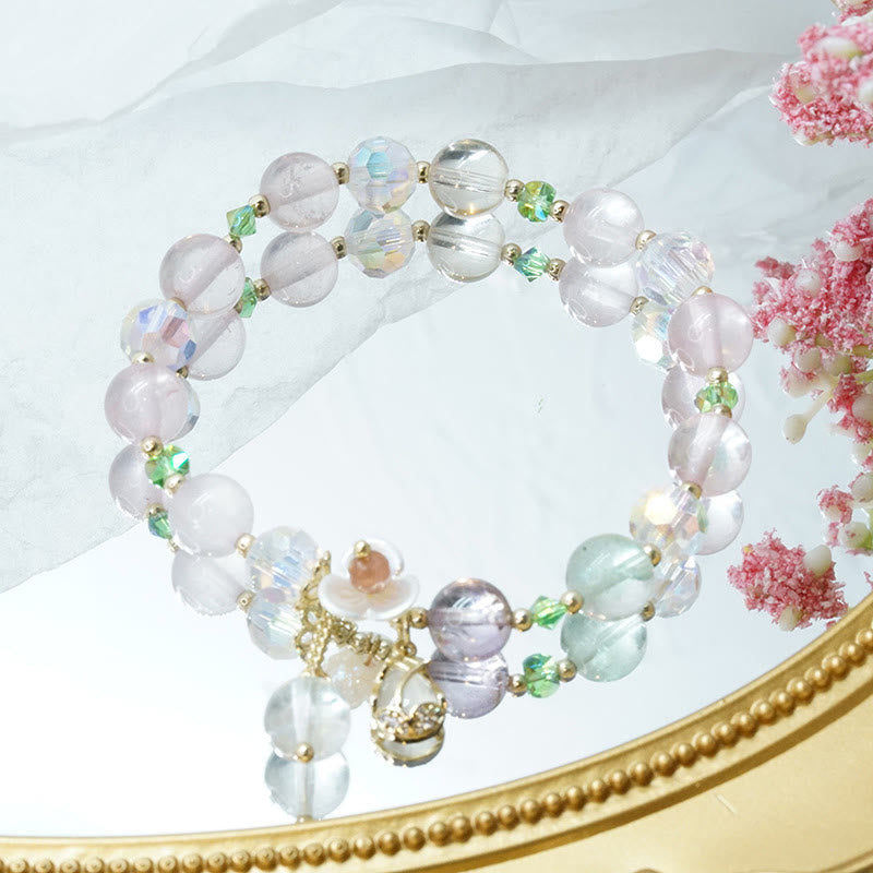Natural Clear Quartz and Floral Gemstone Bracelet for Emotional Clarity