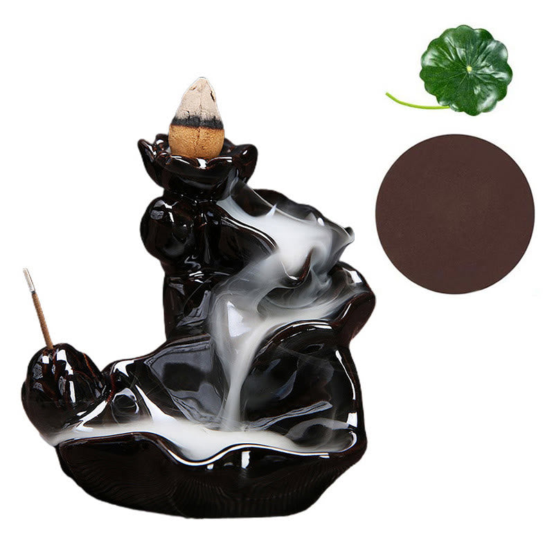 Handcrafted Lotus Ceramic Waterfall Backflow Incense Burner