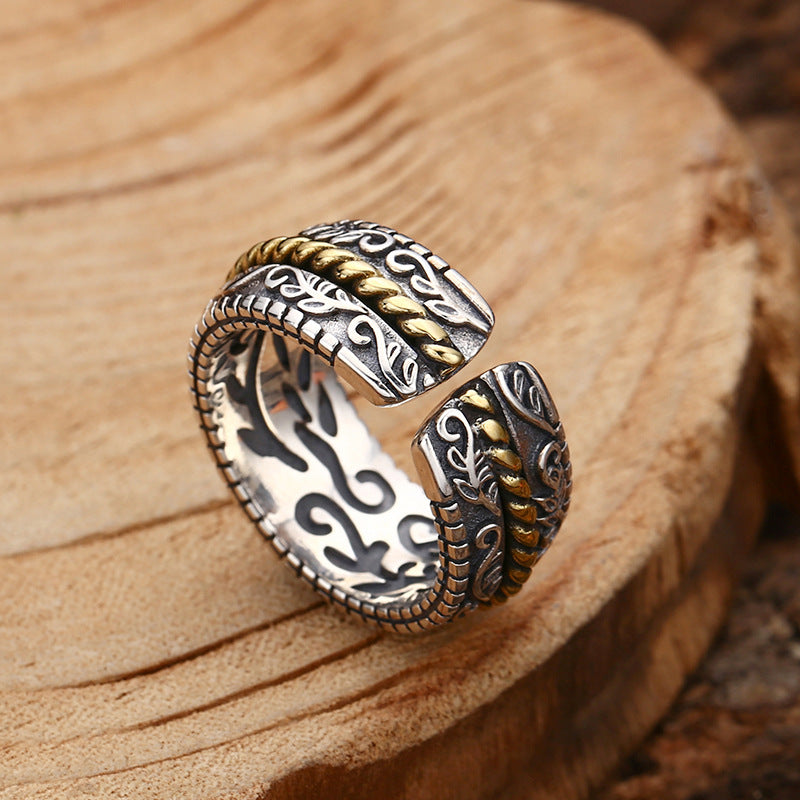 Tang Dynasty 925 Sterling Silver Flower Ring - Peony Lotus Orchid & Auspicious Clouds Adjustable