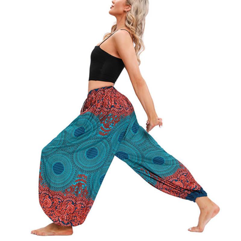 Breathable Smocked Floral Print Mindful Movement Harem Pants
