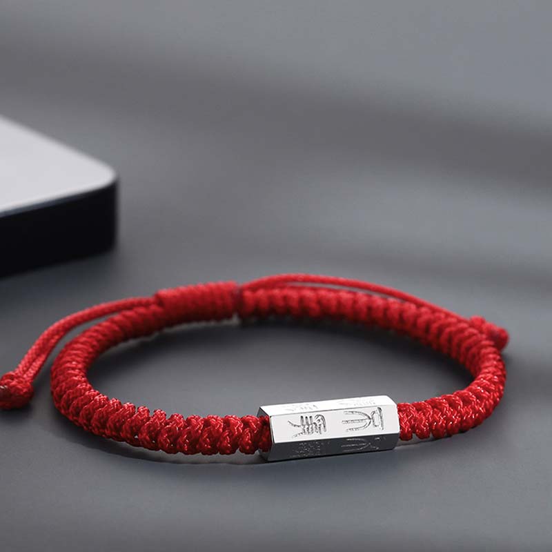 Custom Letter Engraving 925 Sterling Silver Braided Red String Bracelet