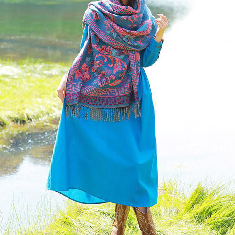 Tibetan Flowers Leaves Pattern Design Shawl Cozy Travel Scarf Wrap