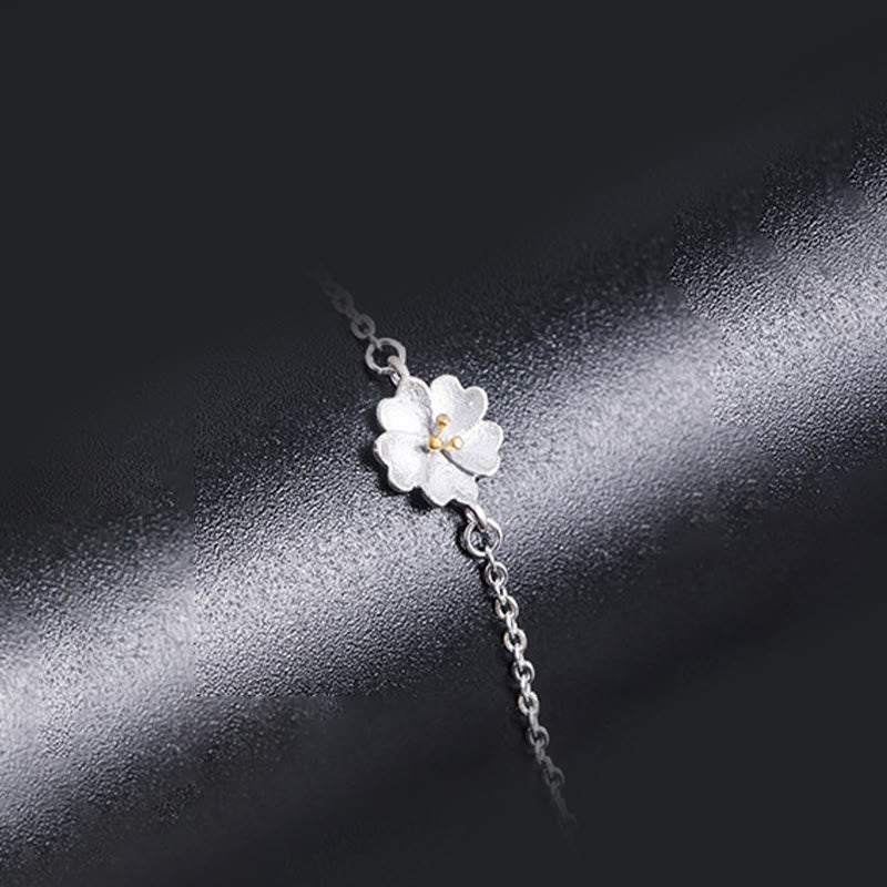 925 Sterling Silver Cherry Blossom Blessing Chain Bracelet
